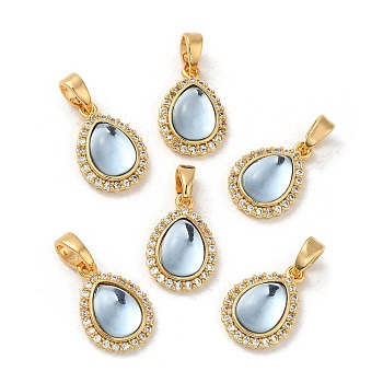 Brass Micro Pave Clear Cubic Zirconia Teardrop Charms, with Resin, Real 18K Gold Plated, 14.5x10x5mm, Hole: 4.5x2.5mm