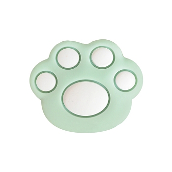 Bear Paw Food Grade Eco-Friendly Silicone Focal Beads, Chewing Beads For Teethers, Light Green, 28.5mm