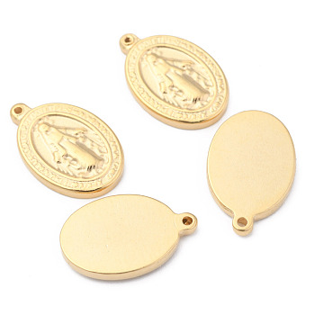 304 Stainless Steel Charms, Oval with Virgin Mary, Golden, 13.5x8.5x1.5mm, Hole: 0.7mm