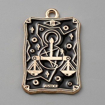 Alloy Enamel Pendants, Light Gold, Rectangle with Tarot, Tool, 28x18x1.4mm, Hole: 1.6mm