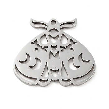 Non-Tarnish 5Pcs 201 Stainless Steel Pendants, Laser Cut, Moth Charm, Stainless Steel Color, 17x19.5x1mm, Hole: 1.2mm