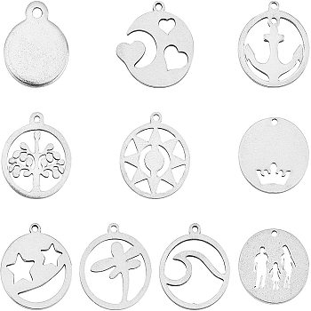 Unicraftale 304 Stainless Steel Pendants, Laser Cut, Flat Round, Stainless Steel Color, 14~18x14~16x1mm, Hole: 1~1.6mm, 60pcs/box