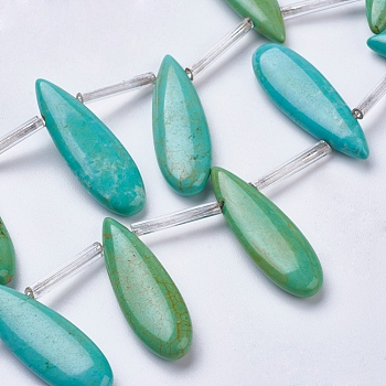 Natural Howlite Beads Strands, Top Drilled Beads, Dyed, Teardrop, Green Yellow, 31x10x4.5~5mm, Hole: 1mm, about 5pcs/strand, 3.9 inch