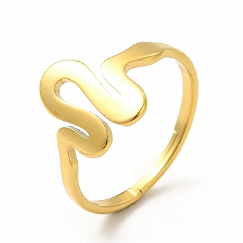 Ion Plating(IP) 304 Stainless Steel Snake Adjustable Ring for Women, Real 18K Gold Plated, Inner Diameter: 17mm