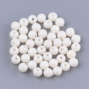Opaque Plastic Beads, Round, Creamy White, 6x5.5mm, Hole: 1.8mm, about 4790pcs/500g