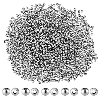 2000Pcs 304 Stainless Steel Round Seamed Beads, for Jewelry Craft Making, Stainless Steel Color, 2x2mm, Hole: 0.8mm