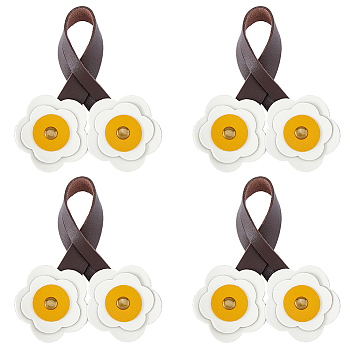 4Pcs PU Leather Flower Pendant Decorations, with Alloy Finding, for Bag Ornaments, White, 228x46x7.5mm
