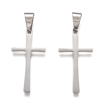 304 Stainless Steel Pendants, Cross, Stainless Steel Color, 32.5x17x1.5mm, Hole: 4.5x8mm