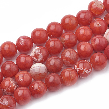 Dyed Natural Crackle Agate Beads Strands, Round, Red, 10~11mm, Hole: 1mm, about 38pcs/strand, 15.1 inch