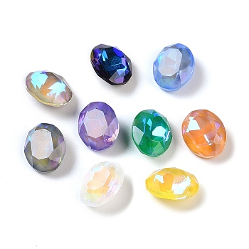 Glass Rhinestone Cabochons, Point Back, Faceted, Oval, Mixed Color, 10x8x4mm