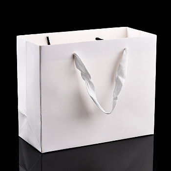 Rectangle Paper Bags with Rope Handles, for Gift Bags and Shopping Bags, White, 27x8x21cm