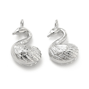Brass Pendants, Swan Charm, Real Platinum Plated, 15x9.5x5mm, Hole: 1.5mm
