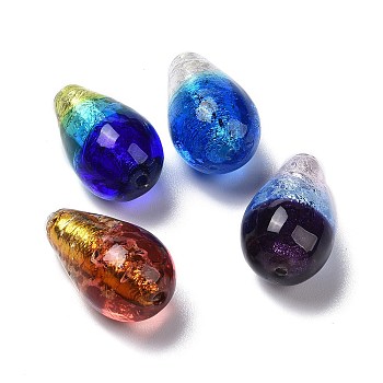 Handmade Silver Foil Glass Beads, Luminous, Glow in the Dark, Teardrop, Mixed Color, 20~21x12mm, Hole: 1.2mm