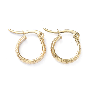 201 Stainless Steel Hoop Earrings, with 304 Stainless Steel Pins, Dapped Ring Shape, Golden, 15.5x13.5x3.5mm, Pin: 1x0.7mm