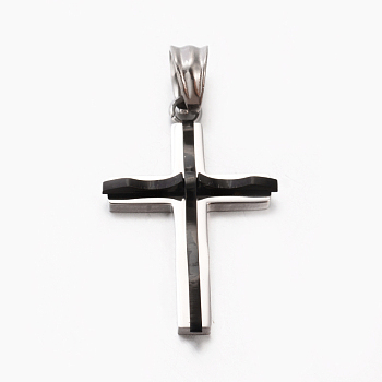 Fashion Men Bi-Color 201 Stainless Steel Cross Pendant, Gunmetal, 31x20x4.5mm, Hole: 5x6.5mm