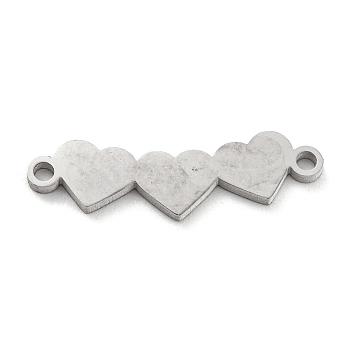 304 Stainless Steel Connector Charms, Triple Heart Links, Stainless Steel Color, 5.5x19x1mm, Hole: 1.2mm