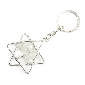 Gemstone Keychains, with Metal Split Rings, Star, 10x5cm