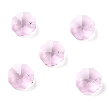 Electroplate Glass Links Connectors, Faceted, for Chandelier Prism Beads Chain, DIY Craft Jewelry Decoration, Octagon, Pearl Pink, 14x14x7.5mm, Hole: 1.6mm