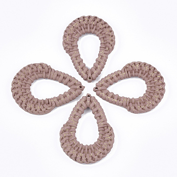 Resin Pendants, Imitation Woven Rattan Pattern, teardrop, Rosy Brown, 41.5~42x31x5.5mm, Hole: 1.2mm
