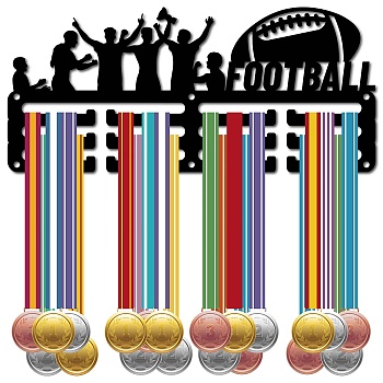 Sports Theme Iron Medal Hanger Holder Display Wall Rack, 3-Line, with Screws, Rugby, 130x290mm, Hole: 5mm