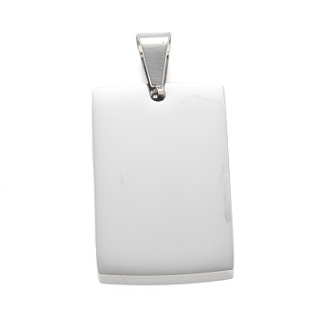 304 Stainless Steel Pendants, Stamping Blank Tag, Manual Polishing, Rectangle, Stainless Steel Color, 30x19x3mm, Hole: 4.5x8mm