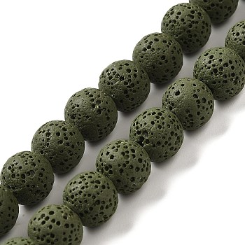 Natural Lava Rock Bead Strands, Dyed, Round, Dark Olive Green, 8mm, Hole: about 2mm, about 52pcs/strand, 15.5 inch