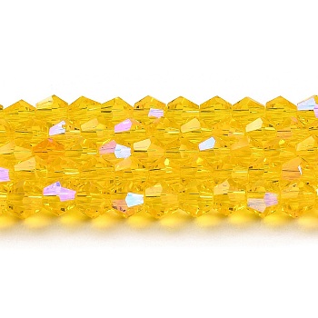 Transparent Electroplate Glass Beads Strands, AB Color Plated, Faceted, Bicone, Gold, 2.9~3.3x2.5mm, Hole: 0.7mm, about 145~150pcs/strand, 16.34~16.54 inch(41.5~42cm)