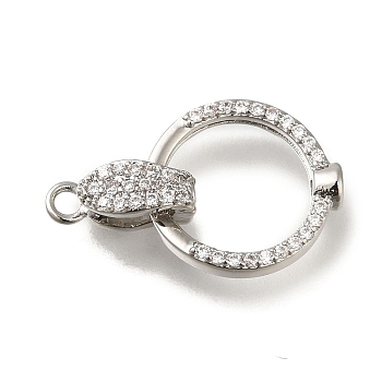 Brass Micro Pave Clear Cubic Zirconia Fold Over Clasps, Ring, Platinum, 23mm