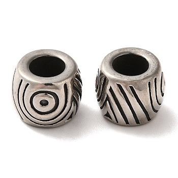 304 Stainless Steel European Beads, Large Hole Beads, Column, Antique Silver, 10x12mm, Hole: 6mm