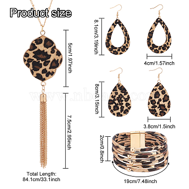 ANATTASOUL Leopard Print Teardrop Dangle Earrings & Multi-strand Bracelet & Tassel Pendant Necklace(AJEW-AN0007-08)-2