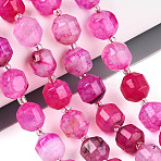 Natural Agate Beads Strands, Faceted, with Seed Beads, Dyed, Round, Deep Pink, 8x7.5mm, Hole: 1.2mm, Beads: 3.5x2mm, about 34pcs/strand, 15.35 inch(39cm)(G-T131-82A-08)