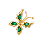 304 Stainless Steel Cubic Zirconia Pendants, Butterfly Charms, Ion Plating(IP), Mirror Polished Finish, Real 18K Gold Plated, Green, 30x27mm, Hole: 1.5mm(STAS-OY010-05G)