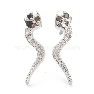Brass Micro Pave Clear Cubic Zirconia Stud Earrings, Tadpole, Real Platinum Plated, 14.5x7mm, Pin: 0.7mm(EJEW-A058-16P)