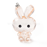 Transparent Acrylic Rhinestone Big Pendants, with Alloy Findings, Faceted, Rabbit, PeachPuff, 59.5x35.5x24mm, Hole: 1.6mm(TACR-P002-02C)
