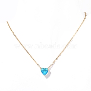 Stainless Steel Pave Cubic Zirconia Heart Pendant Cable Chain Necklaces for Women, Golden, Light Sky Blue, 15.75 inch(40cm)(PW-WG05D07-12)