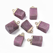 Natural Strawberry Quartz Pendants, with Golden Brass Findings, Rack Plating, Cube, 18~21x9~12x9~13mm, Hole: 1.6mm(G-Q998-035H)