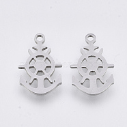 201 Stainless Steel Pendants, Laser Cut Pendants, Anchor & Helm, Stainless Steel Color, 16.5x10.5x1mm, Hole: 1.4mm(STAS-T044-90P)