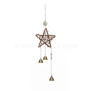 Rattan & Iron Witch Bells Wind Chimes Door Hanging Pendant Decoration, for Garden Home Decoration Bell, Star Pattern, 550mm(WICR-PW0001-25A)