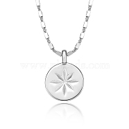 Vintage S925 Silver Eight-pointed Star Coin Pendant Necklace, Retro Style for Women Men, Platinum(MV8352-1)