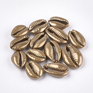 Spray Painted Natural Cowrie Shell Beads, Matte Style, No Hole/Undrilled, Golden, 20~28x14~20x7~8.5mm(X-SSHEL-T008-12G)