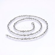 304 Stainless Steel Rope Chain Necklaces, with Lobster Claw Clasps, Stainless Steel Color, 19.7 inch(50cm), 2.3mm(NJEW-F227-08P-05)