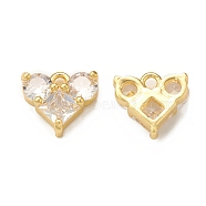 Clear Glass Pendnants, with Brass Findings, Heart Charms, Real 18K Gold Plated, 9x10x3.5mm, Hole: 1.4mm(KK-P228-30G)