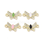 Alloy Enamel Connector Charms, Butterfly Links, with Crystal Rhinestone, Light Gold, Cadmium Free & Lead Free, Mixed Color, 12x21.5x2.5mm, Hole: 2mm(PALLOY-D011-06LG)