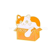 Cartoon Cat in the Paper Box Brooch, Cute Animal Alloy Enamel Pins, Kitty Badge for Clothes Backpack, Dark Orange, 25x30mm(PW-WG49573-01)