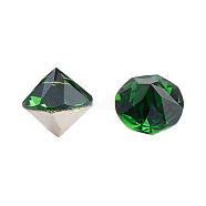 K9 Glass Rhinestone Cabochons, Pointed Back & Back Plated, Faceted, Cone, Fern Green, 8~8.5x8.5mm(RGLA-G006-8mm-291)
