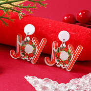 Christmas Acrylic Stud Earrings, Christmas Wreath, Platinum(SK8065-16)