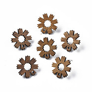 Walnut Wood Stud Earring Findings, with 316 Stainless Steel Pin and Hole, Flower, Tan, 17x17mm, Hole: 1.8mm, Pin: 0.7mm(MAK-N032-039)