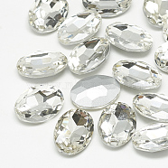 Pointed Back Glass Rhinestone Cabochons, Back Plated, Faceted, Oval, Crystal, 25x18x6mm(RGLA-T080-18x25mm-01)