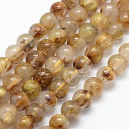Grade AA Natural Gold Rutilated Quartz Beads Strands, Round, 6mm, Hole: 0.8mm, about 66pcs/strand, 15.75 inch(40cm)(G-I206-34-6mm)