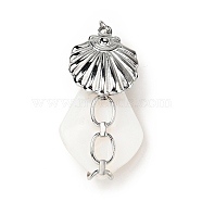 Natural White Shell Pendants, Teardrop Charm, with Stainless Steel Color Plated 304 Stainless Steel Shell Findings and Jump Ring, 35~40x18~20x8~10mm, Jump Ring: 4x0.7mm, Inner Diameter: 2.7mm(SSHEL-C010-02P)
